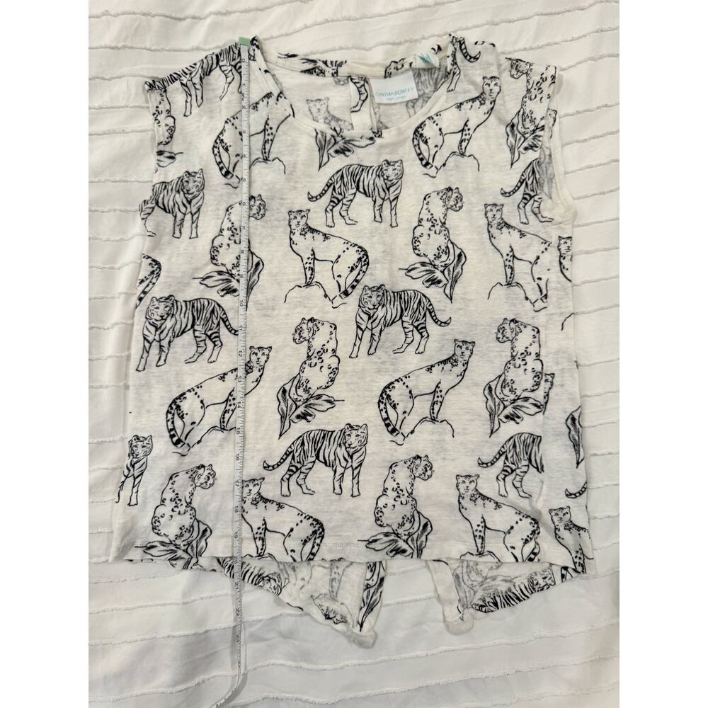 Linen Safari Cat Print Button Back Tank Top Women’s Medium Art Graphic Whimsical - Picture 4 of 10